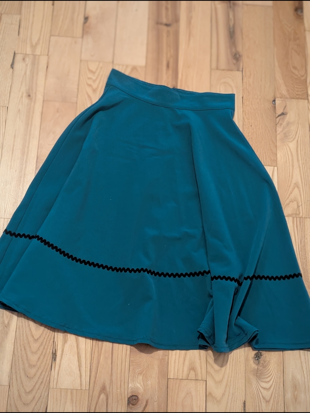 Teal A-Line Skirt with Black Trim